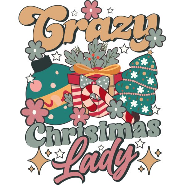 Crazy Christmas Lady Retro Boho Christmas T shirt Design Thumbnail